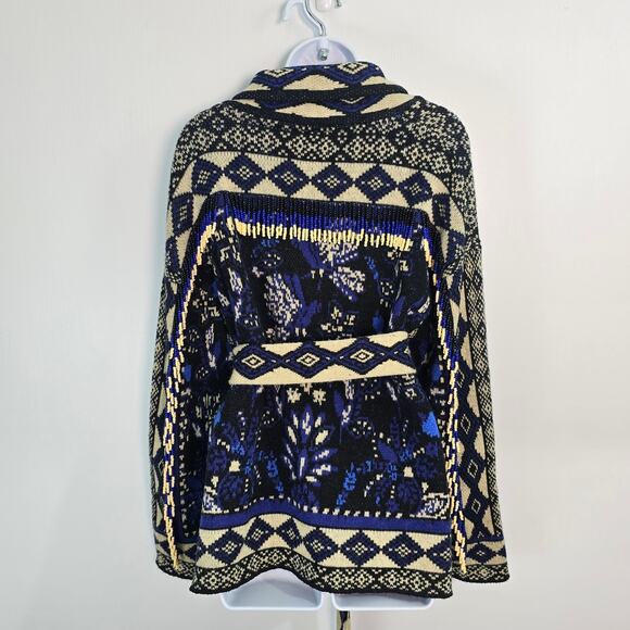 FARM Rio Macaw Forest Beaded Fringe Tie-Belt Cardigan Sweater M - Picture 3 of 10